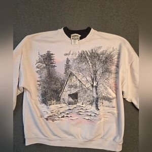 Vintage Winter Scene Sweatshirt Womens 22 (Xl)  Cottagecore  Few Spots Noted. #1